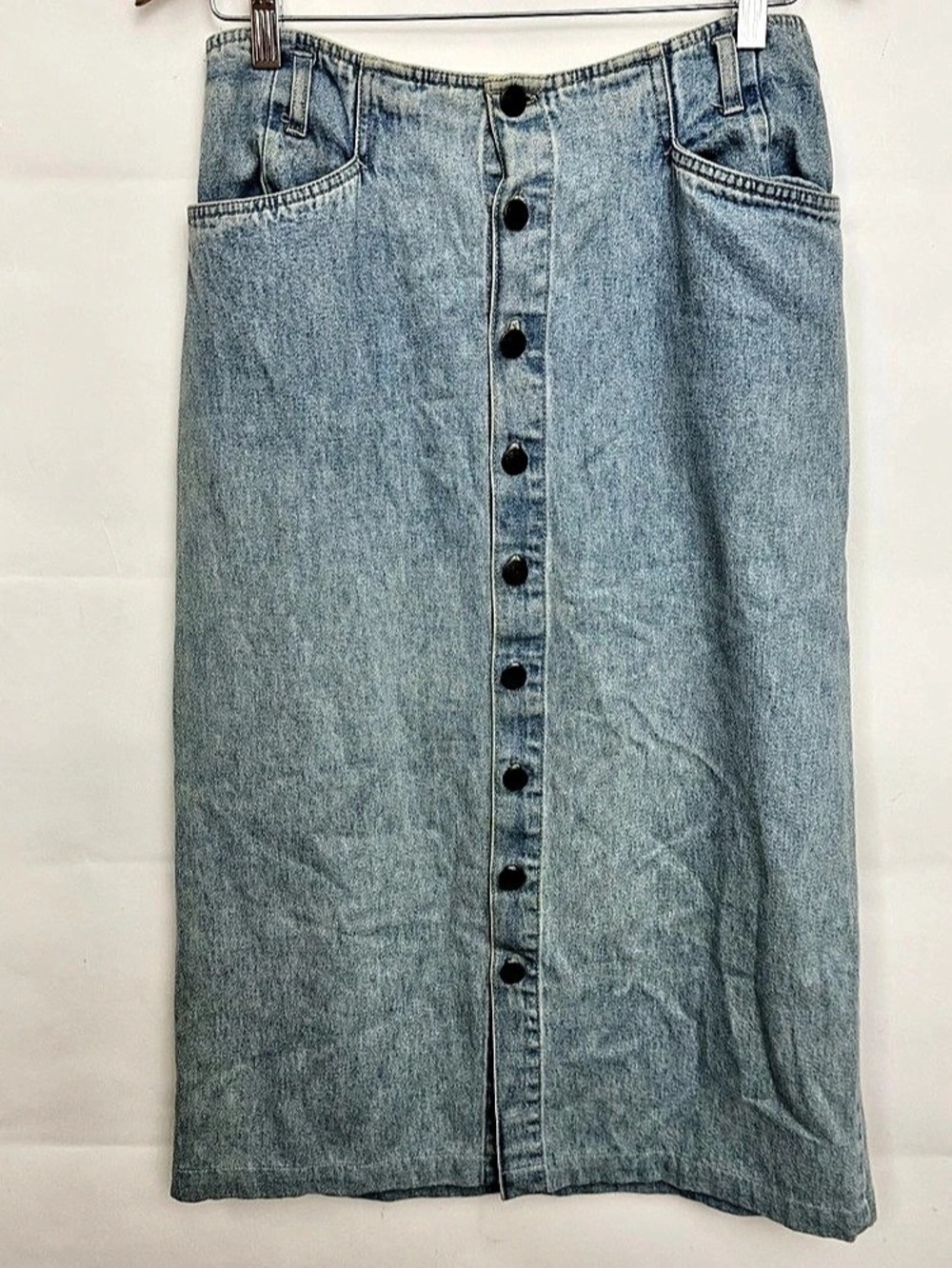 Vintage Bill Blass Denim Button-Front Maxi Skirt in Blue size 8